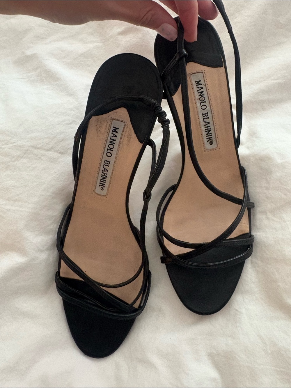 Manolo Blahnik Black Strappy Open-Toe Heels 37.5 - Picture 9 of 11